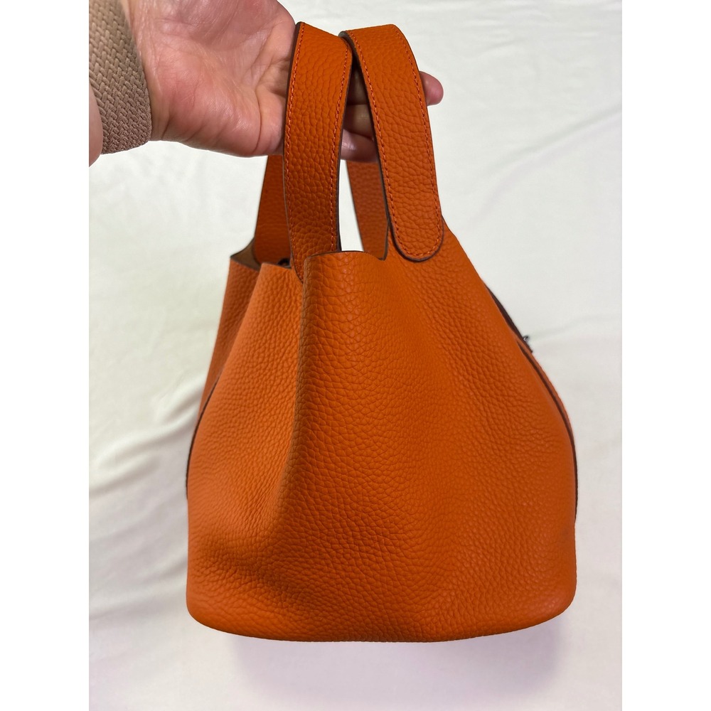 Tiffany & Fred Paris Bucket Bag Small Orange Leather Quiet Luxury Bold Old Money - Picture 9 of 14
